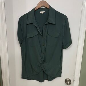 Charming Charlie Green Button Down Shirt with Tie Front